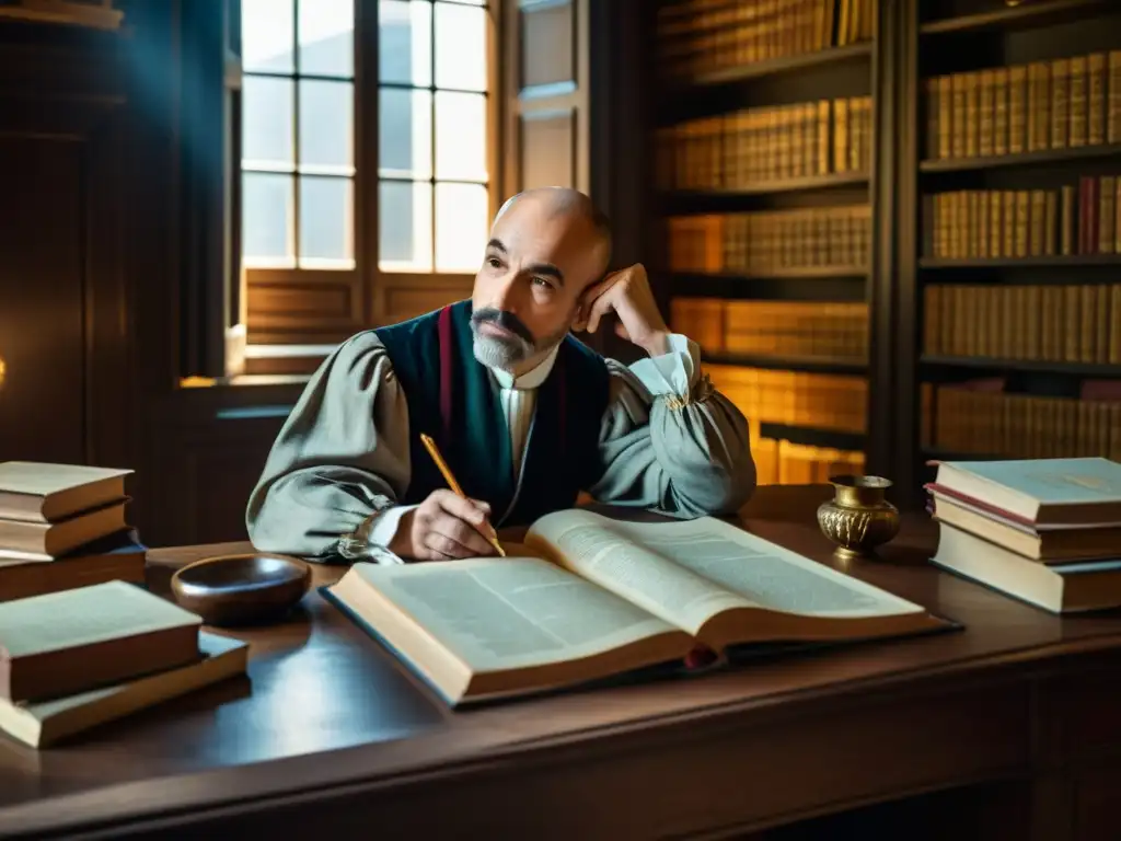 Michel de Montaigne reflexiona en su estudio, rodeado de libros, en una atmósfera intelectual y cálida