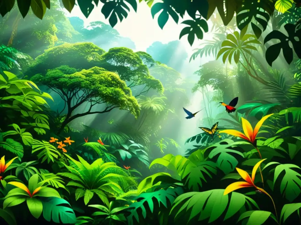 Un exuberante bosque tropical del Caribe con una atmósfera etérea