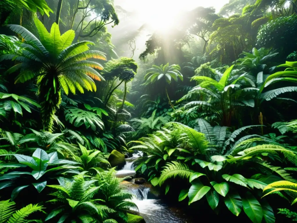 Un exuberante bosque tropical en Oceanía con plantas sagradas y medicina tradicional, en armonía con la naturaleza