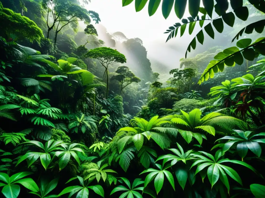 Un exuberante y vibrante bosque lluvioso lleno de vida vegetal y animal