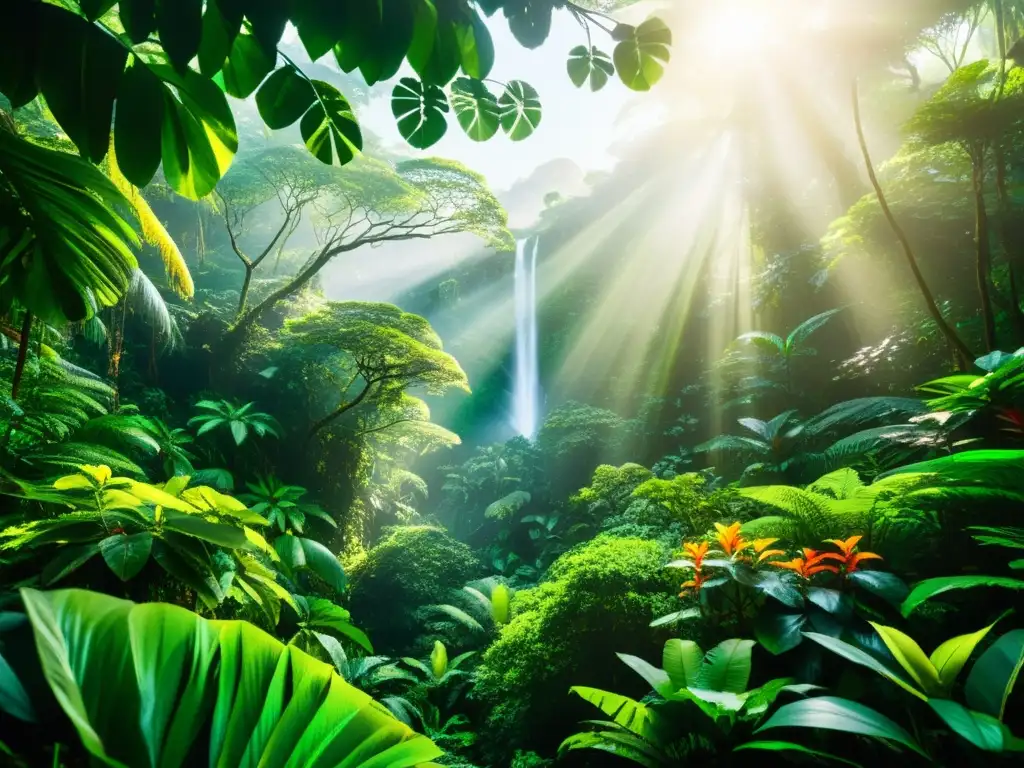 Un exuberante y vibrante bosque tropical con diversidad de flora y fauna en su hábitat natural