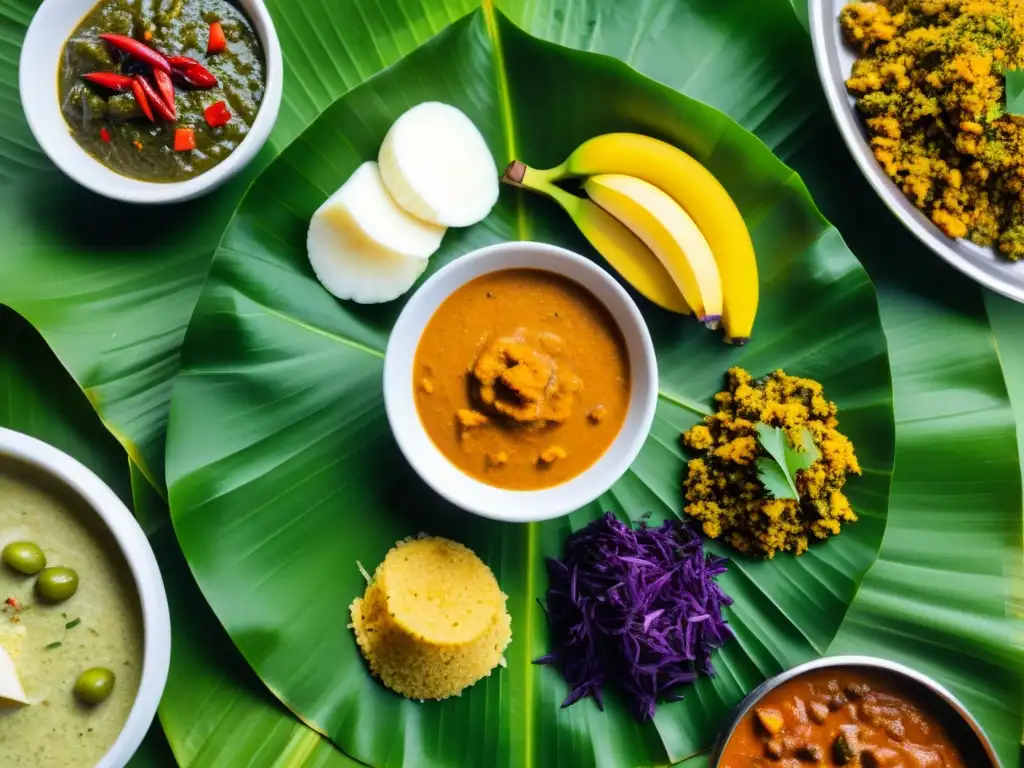 Un festín jainista en hoja de plátano muestra la rica diversidad de sabores y texturas