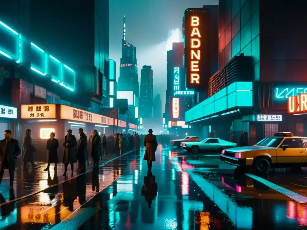 Reflexión filosófica en Blade Runner: Imagen 8k de la ciudad distópica de la película, con rascacielos futuristas y calles abarrotadas