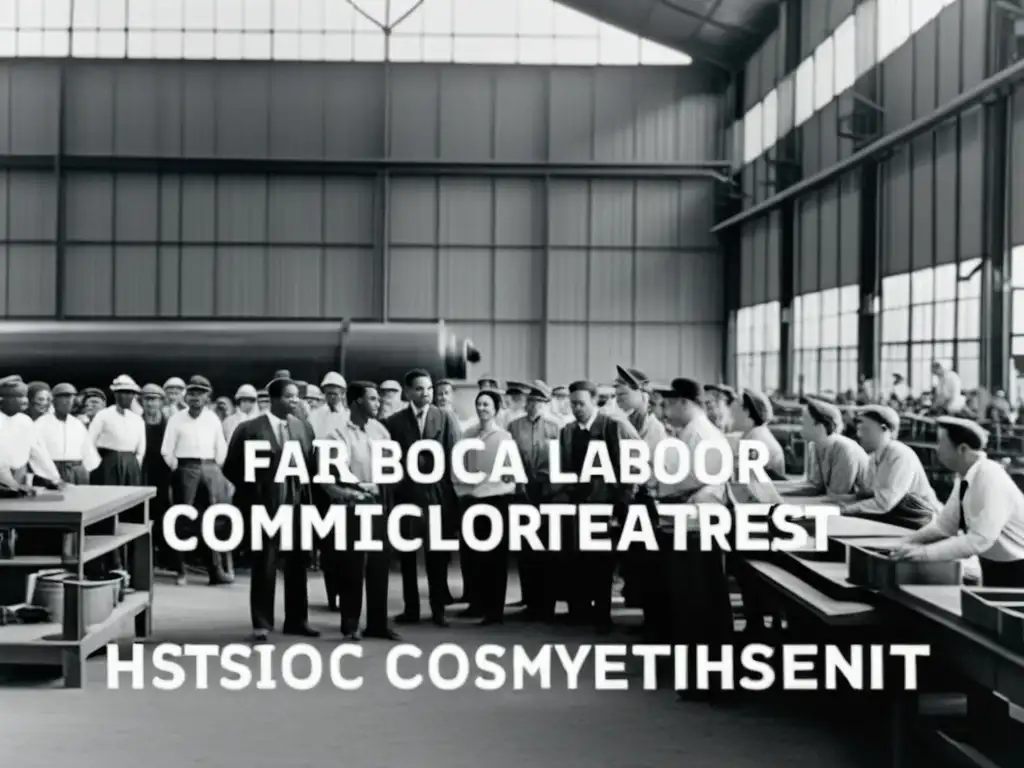 Foto en blanco y negro de trabajadores en fábrica histórica, resalta compromiso con límites éticos de las empresas