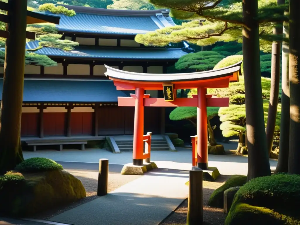 Grupo de adoradores en atuendo tradicional acercándose a un santuario Shinto, practicando el Shinto en el extranjero