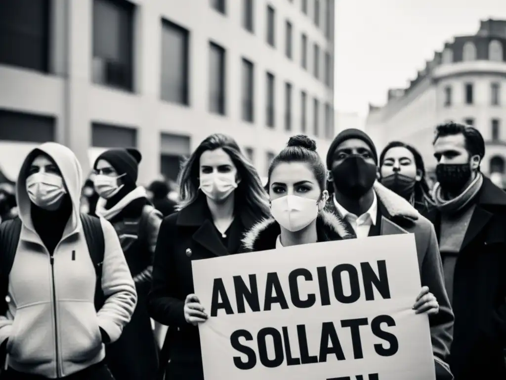 Grupo de anarquistas modernos en la plaza de la ciudad, expresando su pasión y determinación