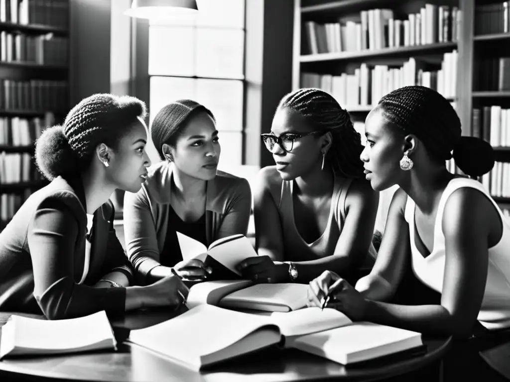 Grupo de autoras feministas revolucionaron narrativa literatura, reunidas en mesa redonda entre libros y papeles, demostrando pasión e influencia