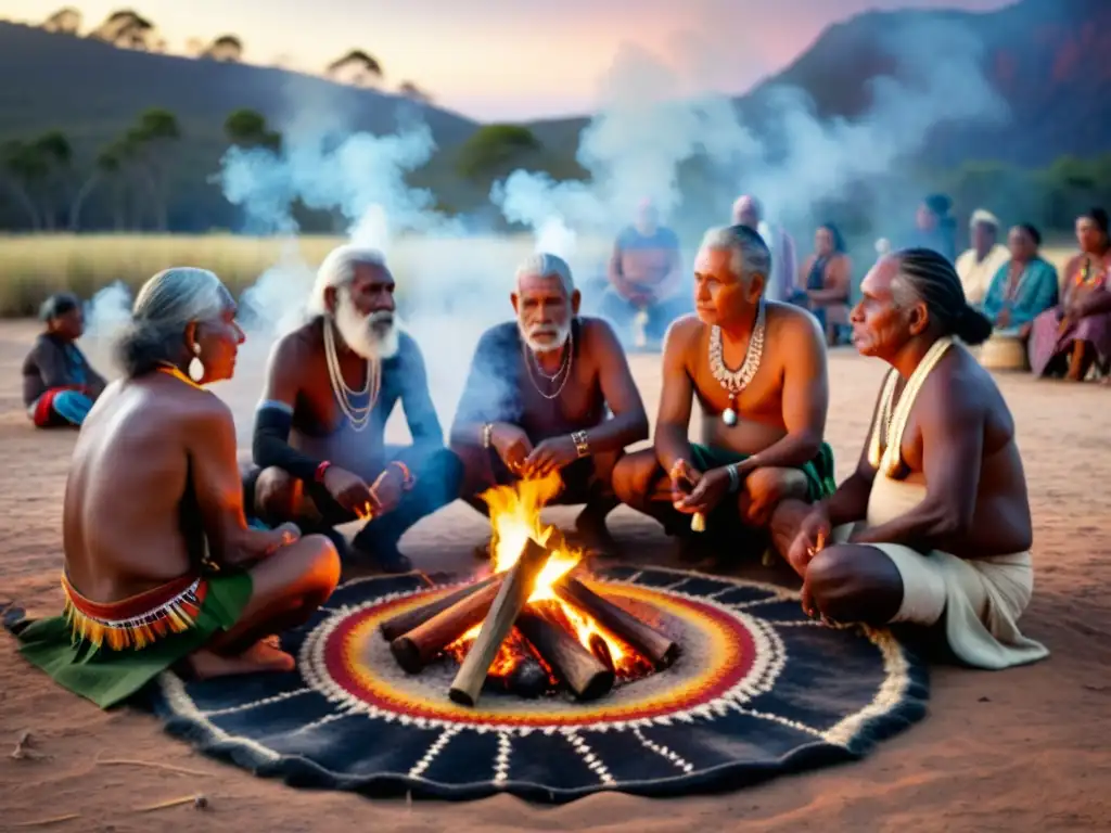 Un grupo de chamanes australianos realiza una ceremonia de humo sagrada en el Outback