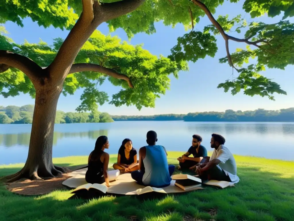Un grupo reflexiona en círculo bajo un árbol