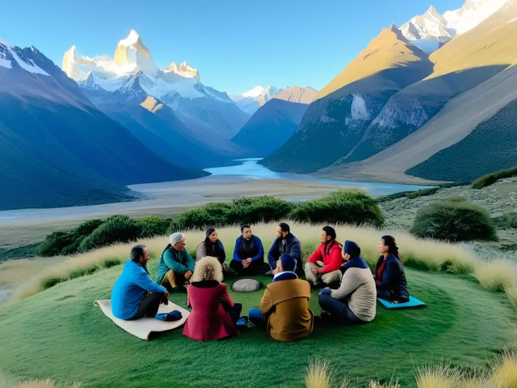 Grupo en círculo en la Patagonia, enriquecido por la naturaleza