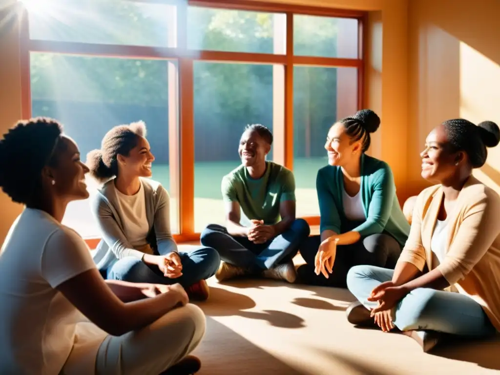 Grupo diverso participa en conversación inclusiva, reflejando igualdad y lenguaje inclusivo