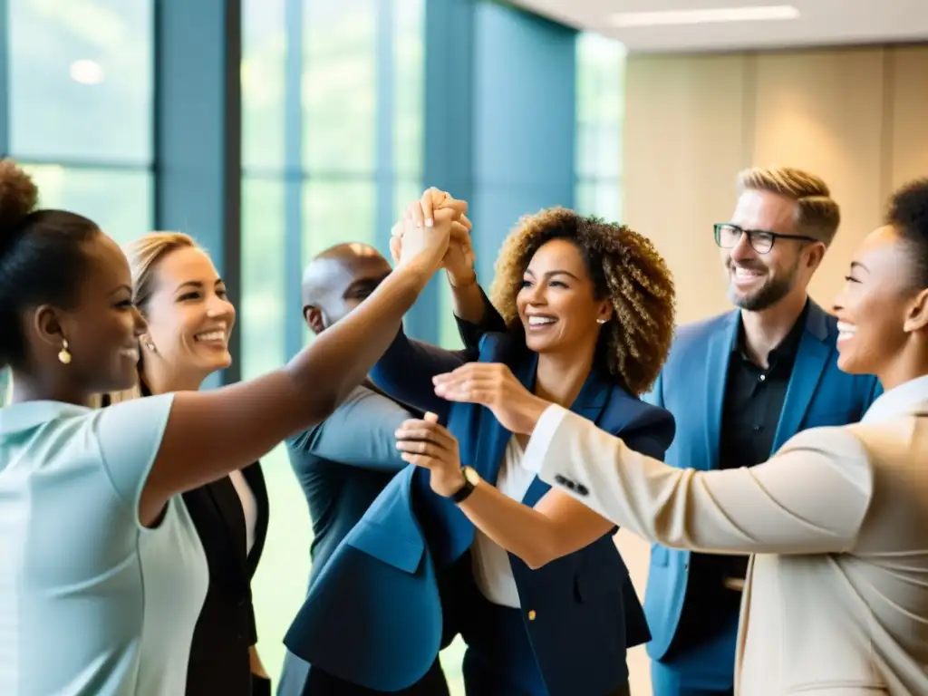 Grupo diverso de empleados en actividad de confianza, reflejando valores de trabajo en equipo, confianza y ética en la cultura corporativa