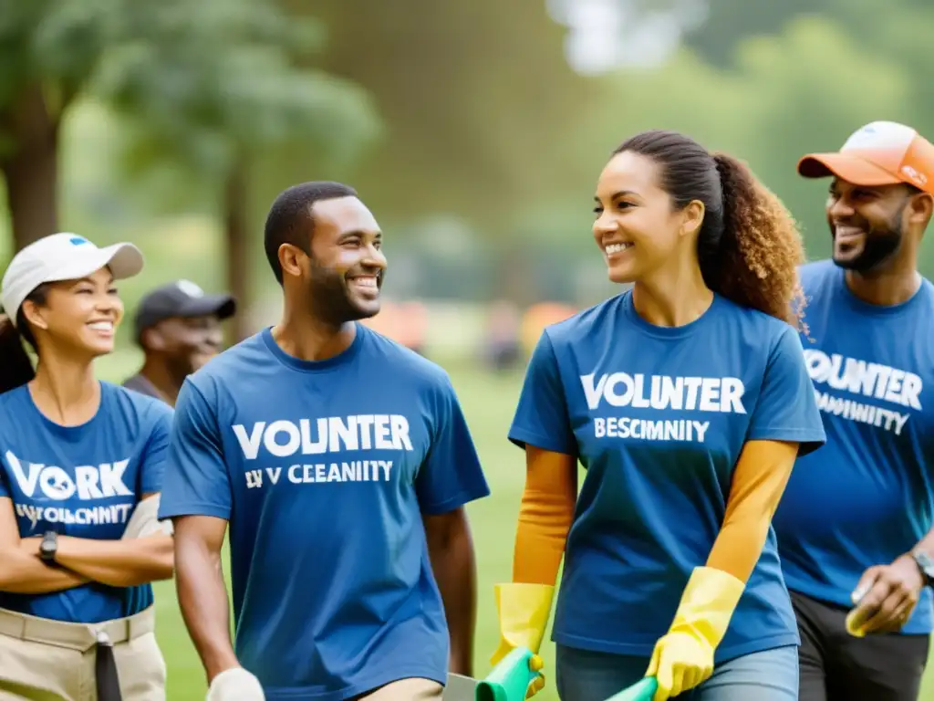 Un grupo diverso de empleados participa en una actividad de voluntariado, mostrando la importancia de la responsabilidad social corporativa