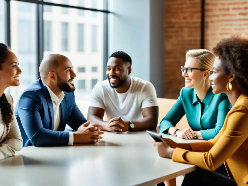 Un grupo diverso de emprendedores colabora en un espacio de trabajo moderno, fomentando emprendimientos éticos desde cero