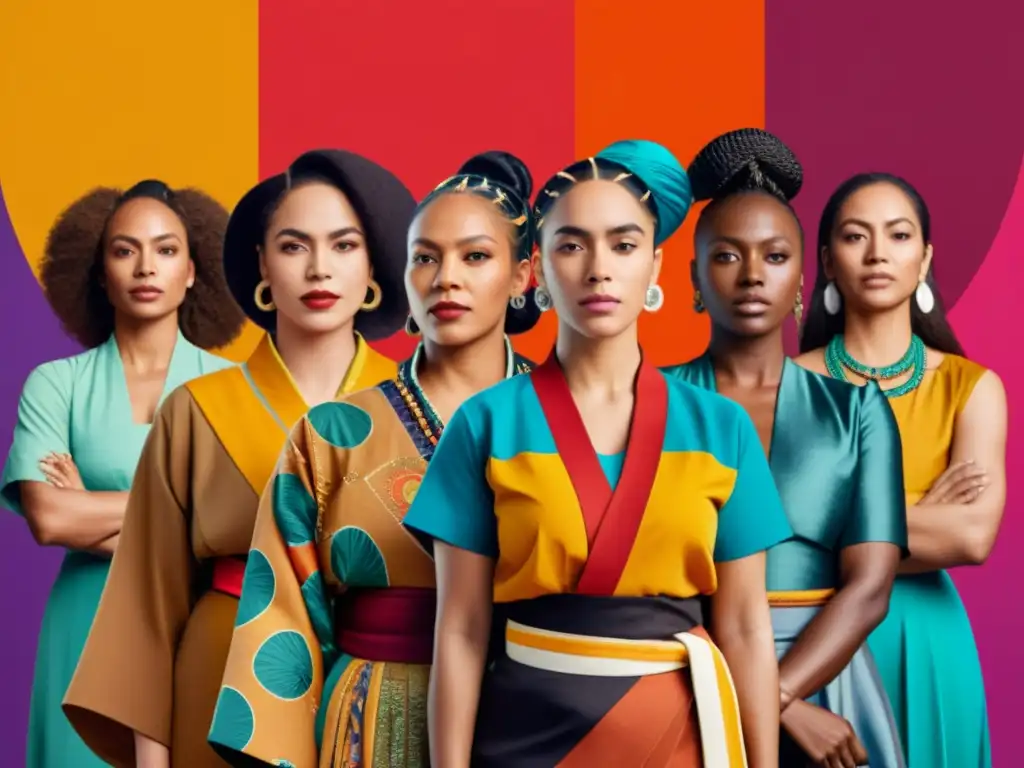 Un grupo diverso de mujeres de diferentes orígenes culturales y etnias, unidas en una postura poderosa y unida