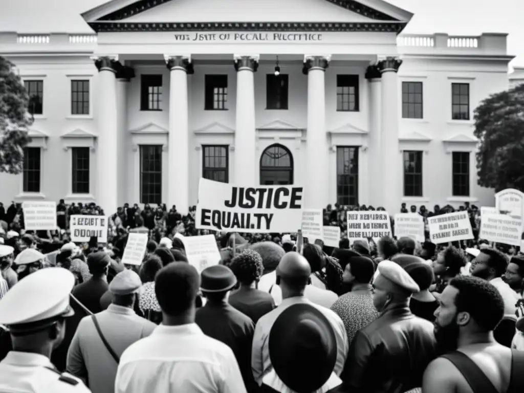 Un grupo diverso en protesta pacífica, expresando esperanza y unión frente a un edificio colonial