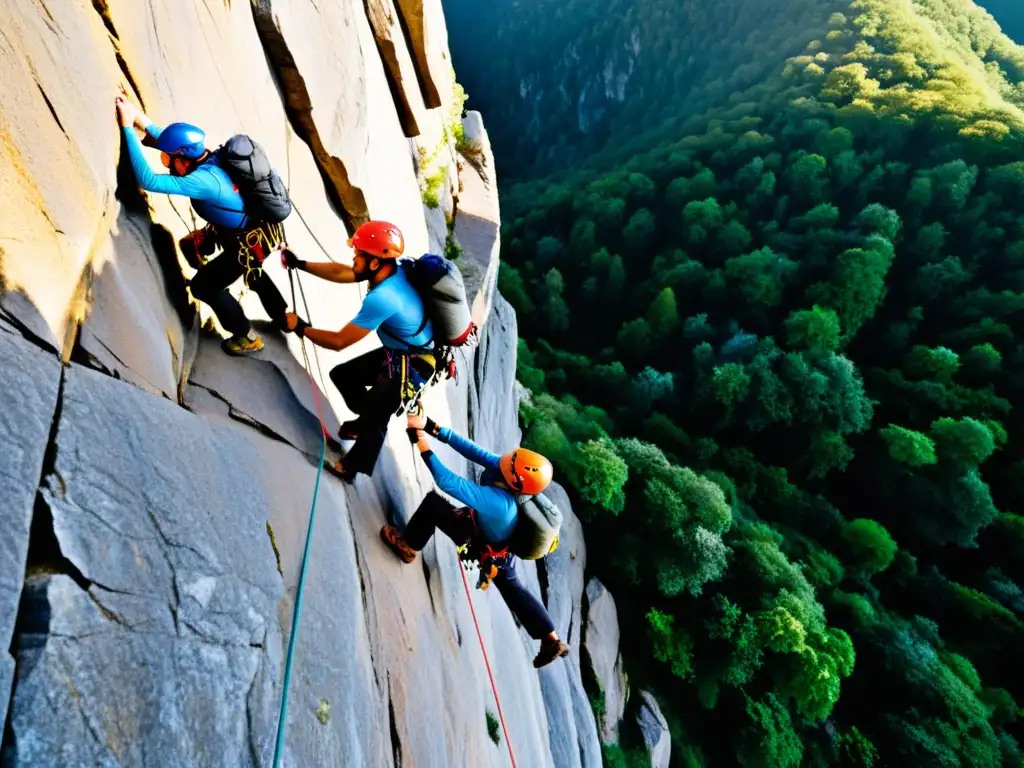 Un grupo de escaladores desafía una pared rocosa