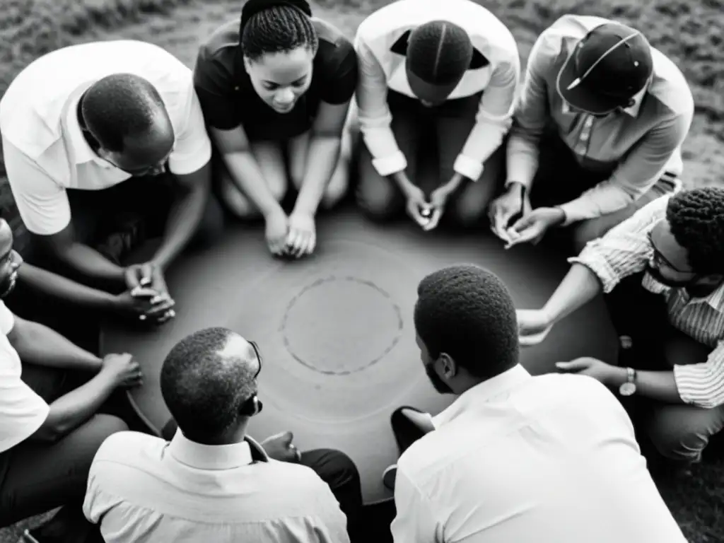 Grupo de individuos en discusión autogestionada, reflejando unity y pasión