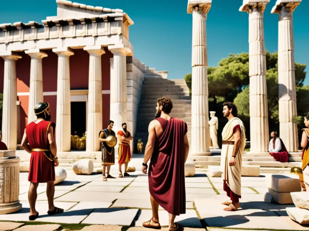 Grupo inmerso en juegos de rol filosóficos en la Antigüedad, recreando la vida en la ágora griega con pasión y autenticidad