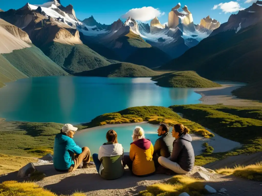Un grupo inmerso en una profunda conversación filosófica en la majestuosa Patagonia