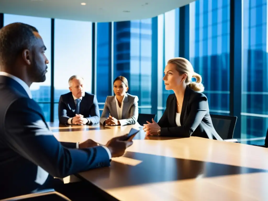 Un grupo de líderes de negocios en una acalorada discusión en una moderna sala de juntas