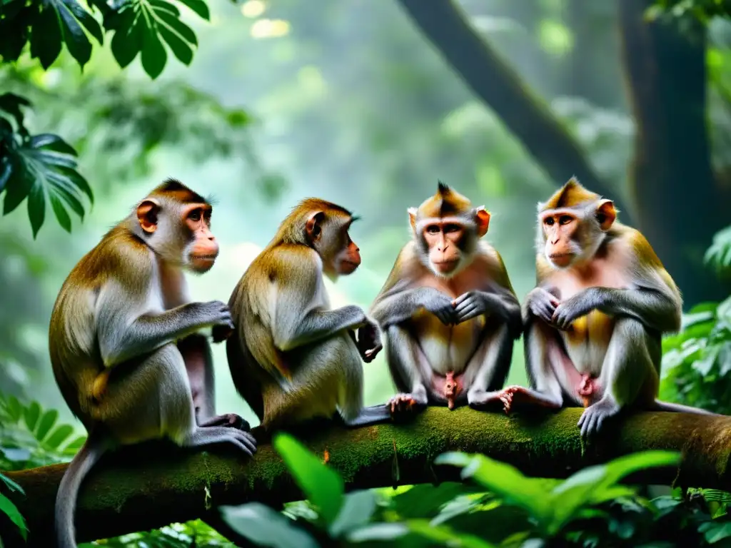 Grupo de monos en contemplación en el bosque