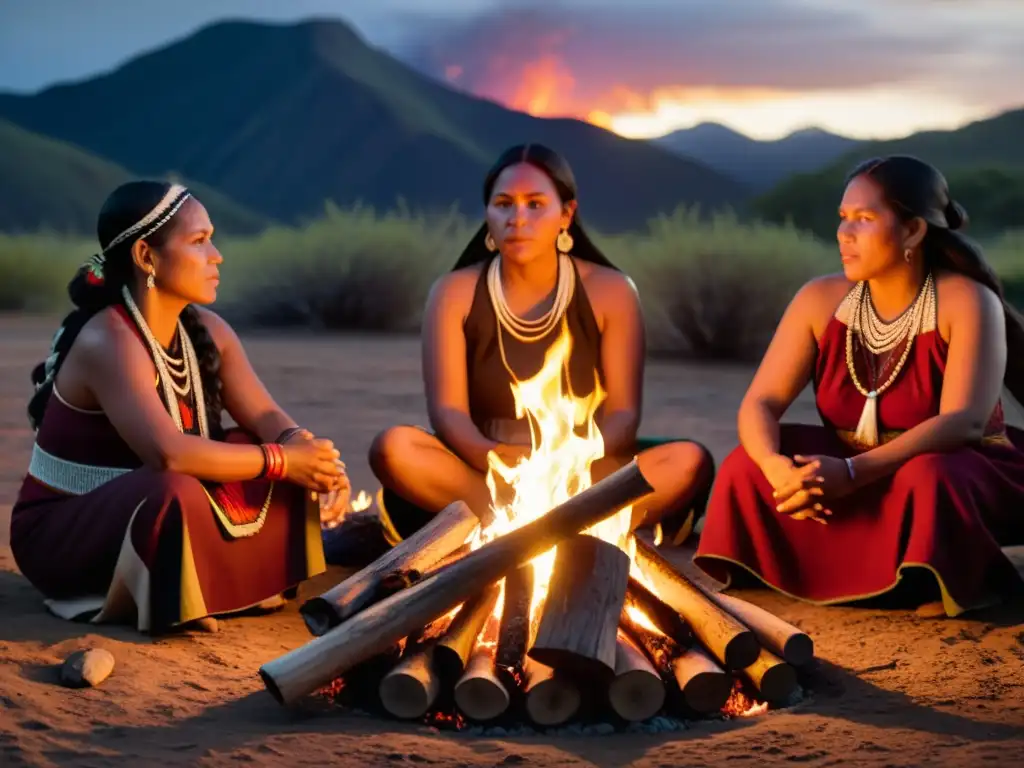 Grupo de mujeres indígenas reunidas alrededor del fuego, compartiendo tradiciones en una escena de expresiones culturales y feminismo decolonial