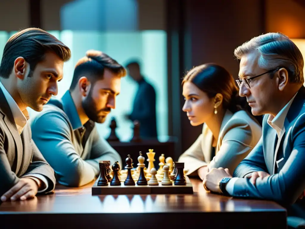 Un grupo de personas juega ajedrez en una atmósfera de concentración e intensidad