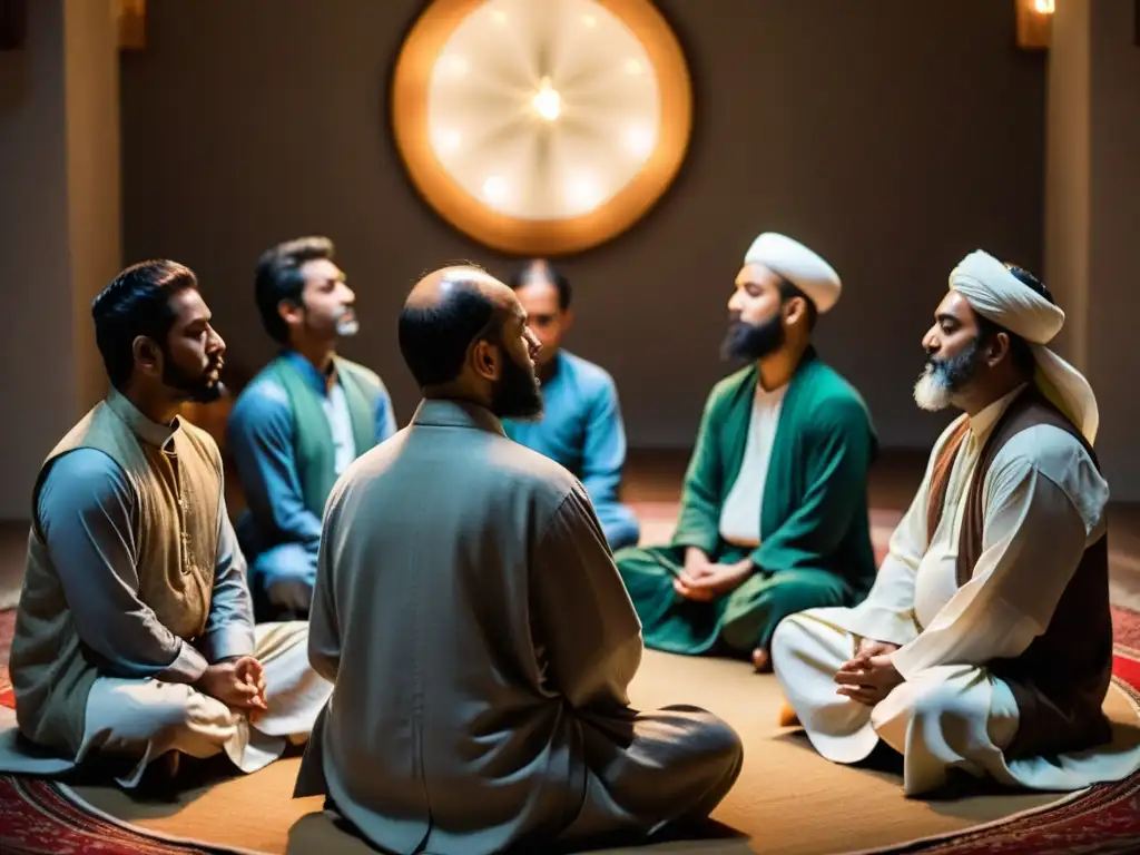 Grupo de practicantes Sufi en zikr, concentrados en la remembranza