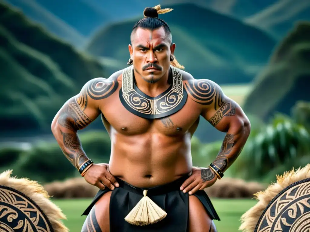Un guerrero Maorí realiza el poderoso Haka, conectando con ceremonias filosóficas de la cultura Maorí en Nueva Zelanda