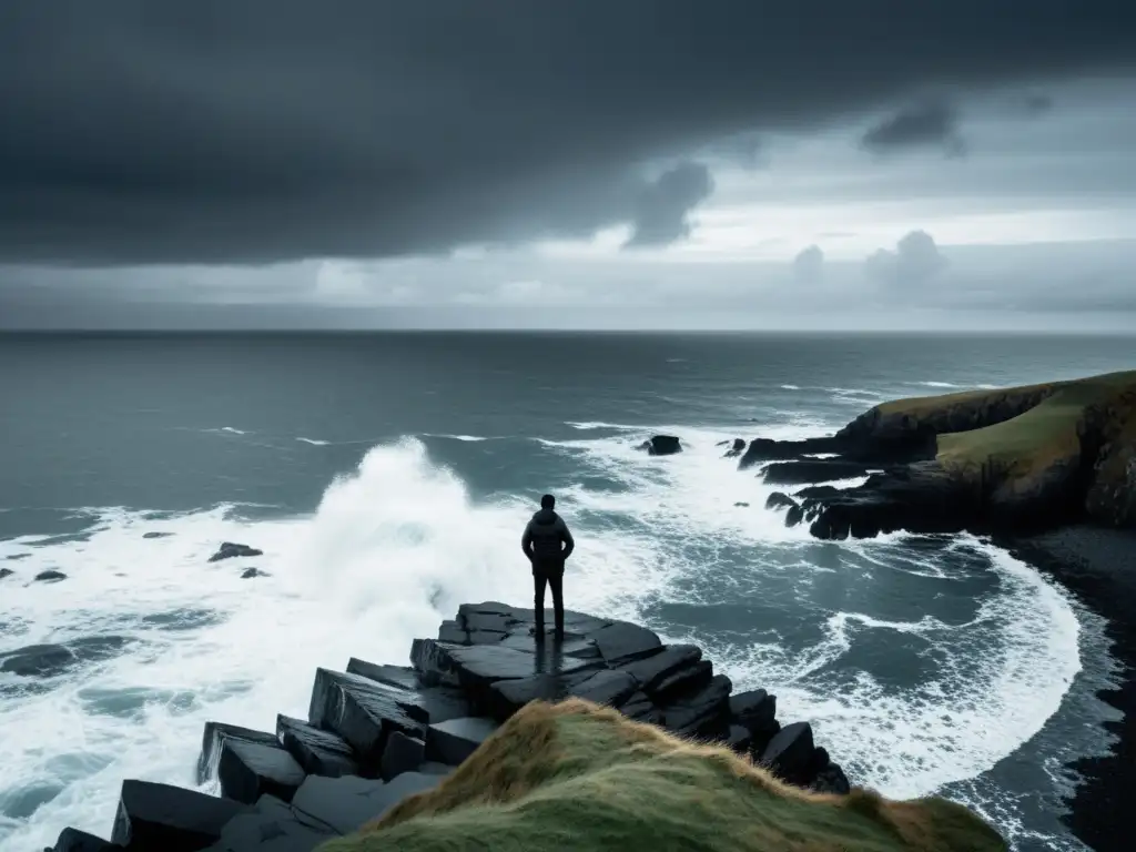 Un hombre solitario contempla el mar desde un acantilado rocoso