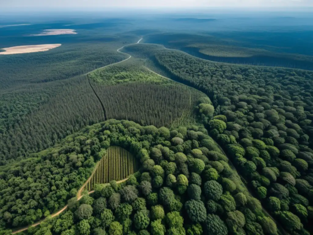 Imagen aérea de impactante deforestación, con desoladora división entre bosque y tierra arrasada