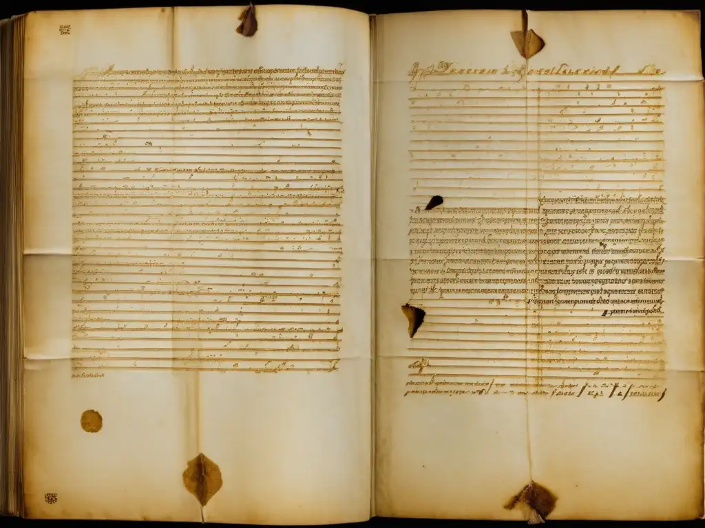 Una imagen de un antiguo manuscrito con caligrafía intrincada y desgastada, que representa la profunda exploración filosófica y ética de Descartes