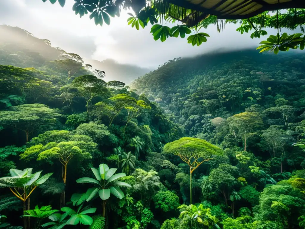 Imagen asombrosa de un exuberante dosel de selva tropical, representando la importancia de la Ética Ecológica en la Filosofía Ambiental