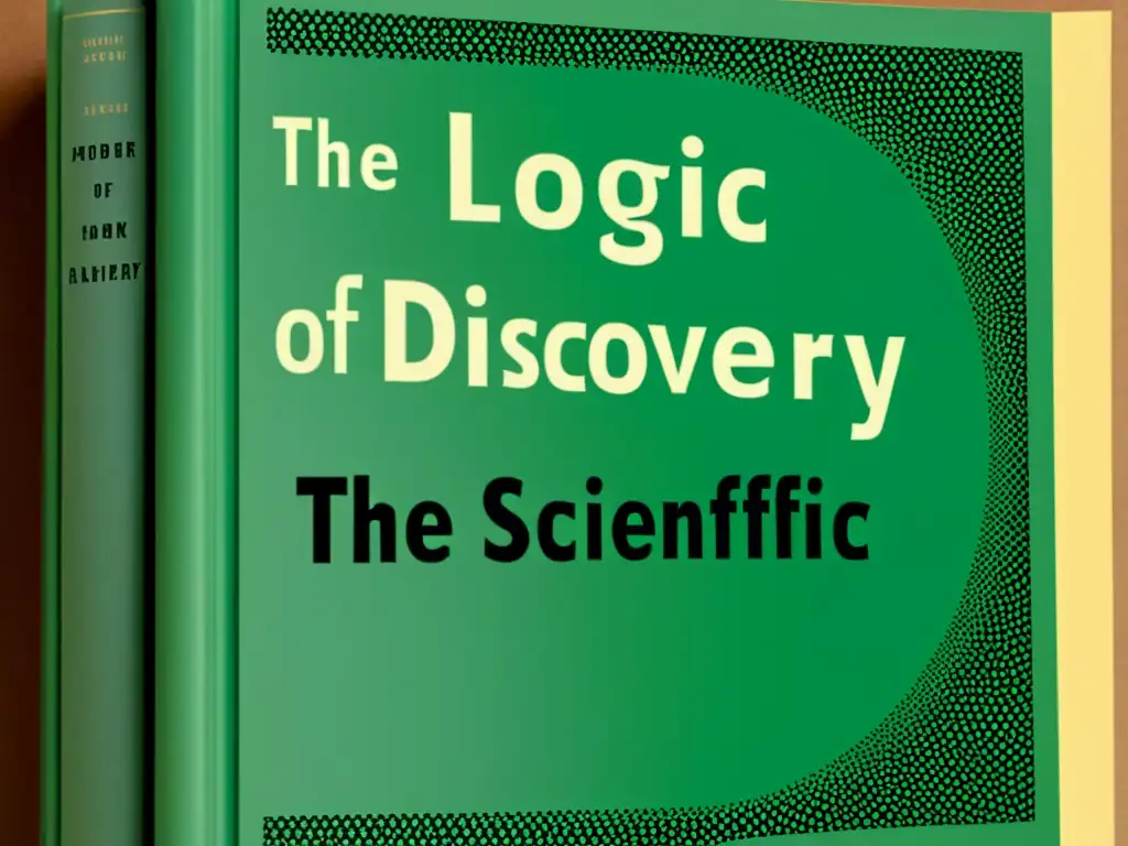 Una imagen detallada y en alta resolución de la portada del libro 'La lógica de la investigación científica' de Karl Popper, mostrando los intrincados detalles de la tipografía y el diseño