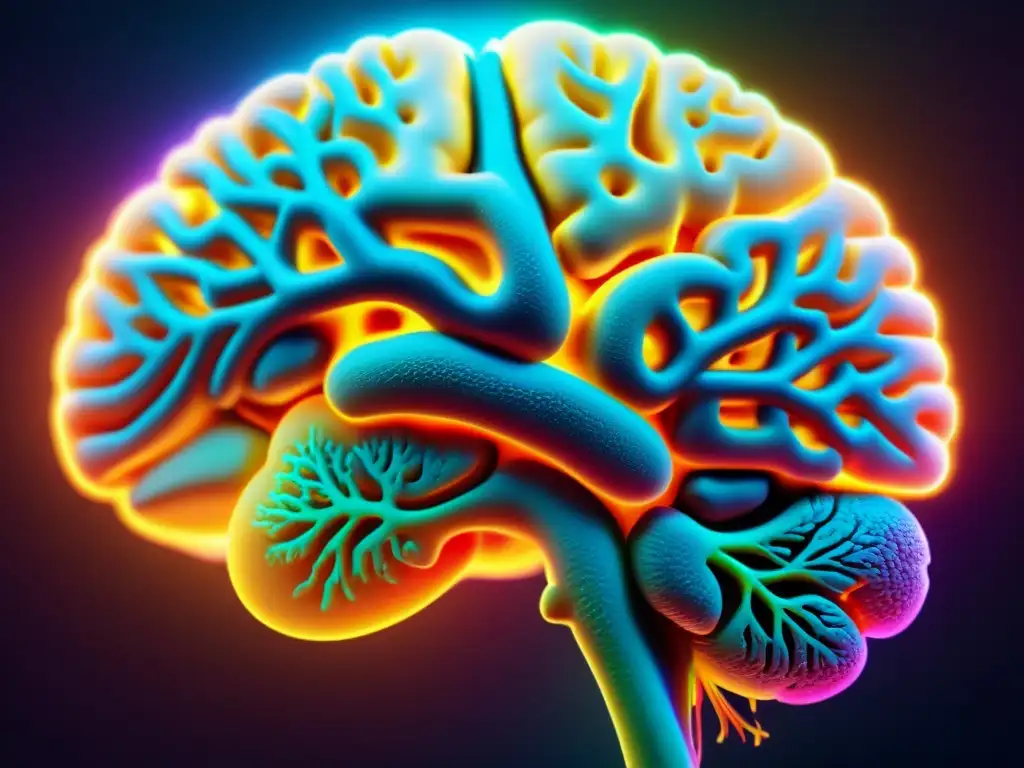 Una imagen detallada del cerebro humano con conexiones neurales resaltadas en colores vibrantes