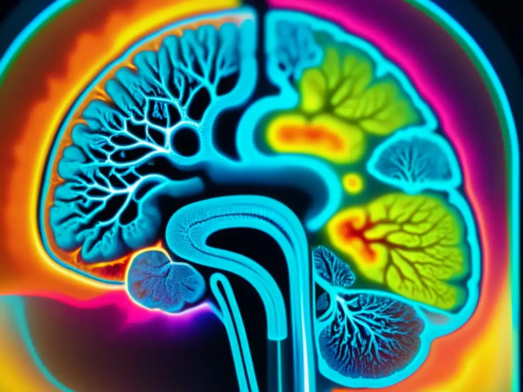Imagen detallada de un cerebro humano en resonancia magnética funcional, mostrando cambios cerebrales durante la práctica de la meditación