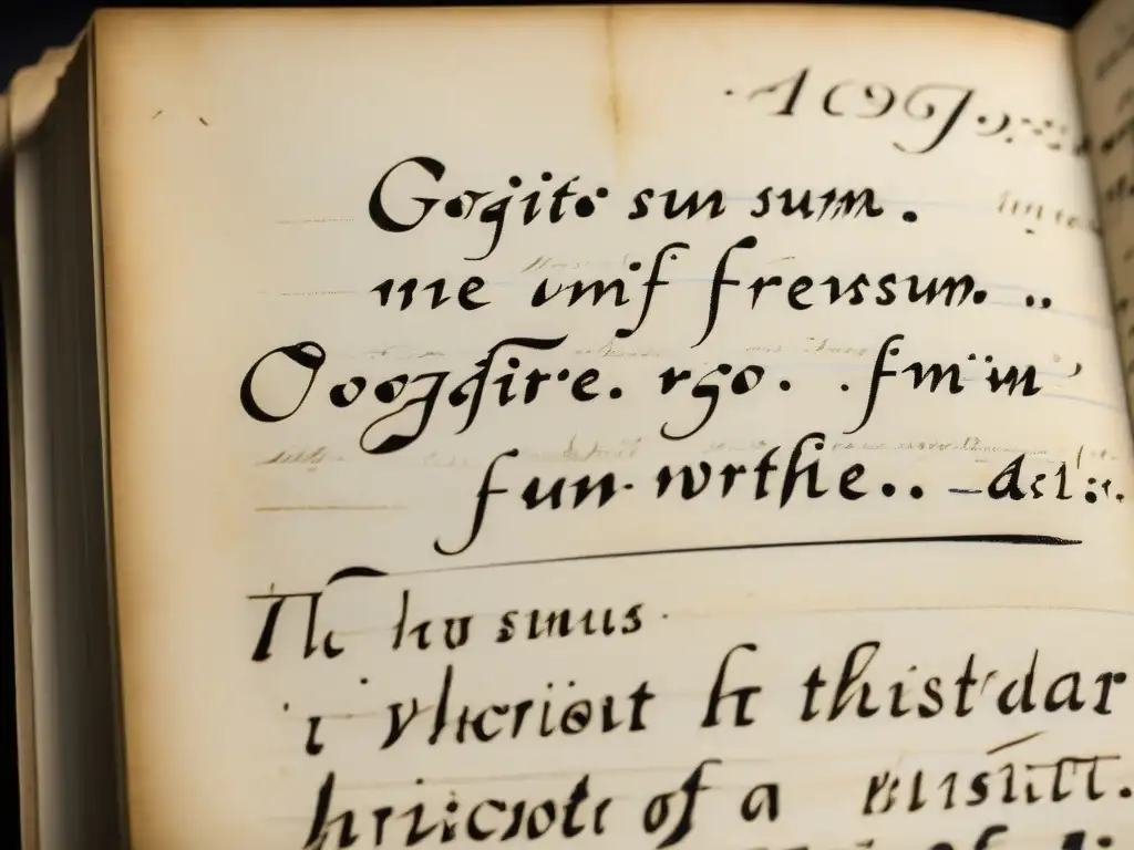 Una imagen detallada de las notas manuscritas de René Descartes con su famosa cita 'Cogito, ergo sum'
