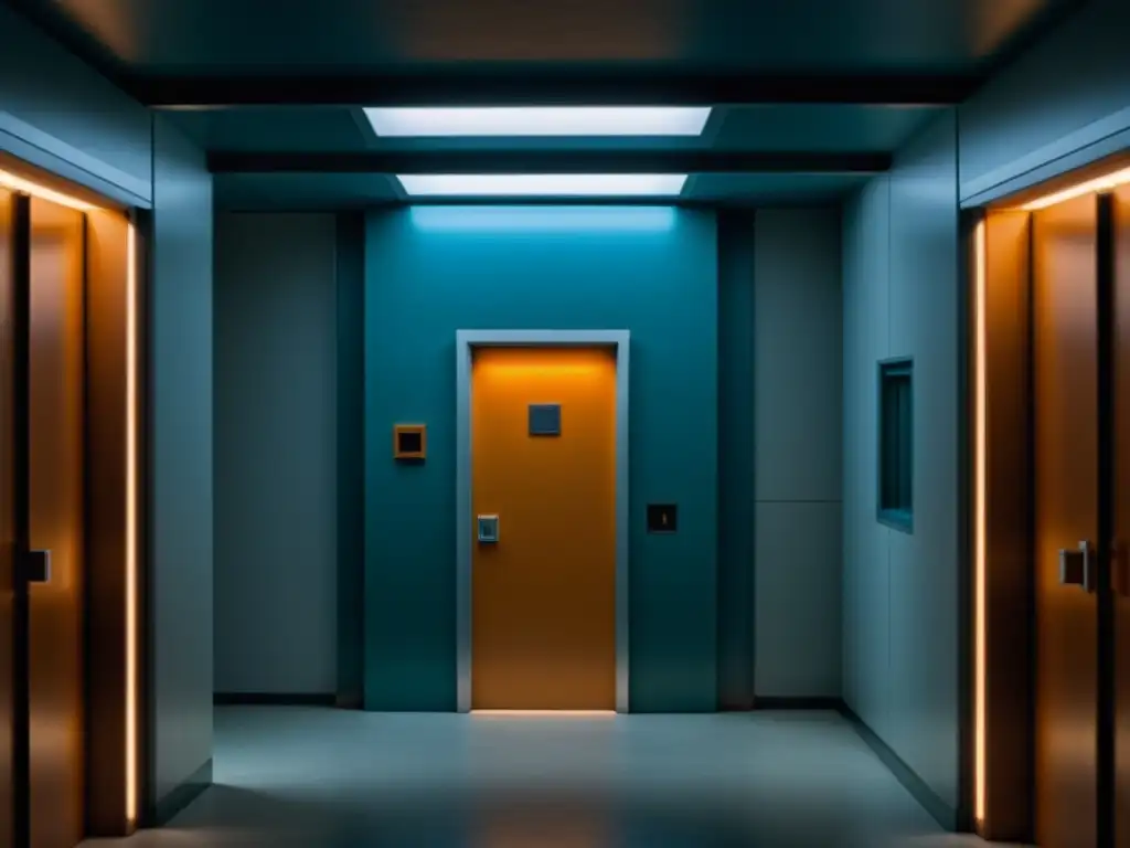 Imagen 8k detallada de las puertas del subconsciente en 'Being John Malkovich', capturando la filosofía del ego en la película