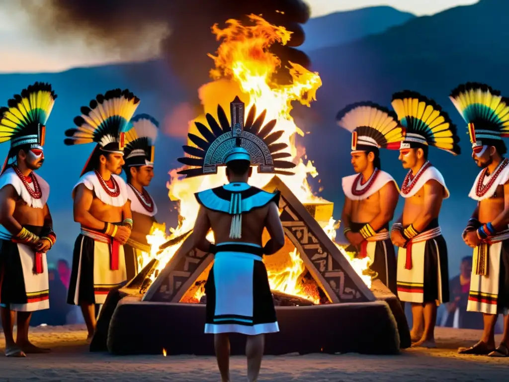 Imagen detallada de ritual Azteca de Renacimiento y purificación en cosmovisión Azteca