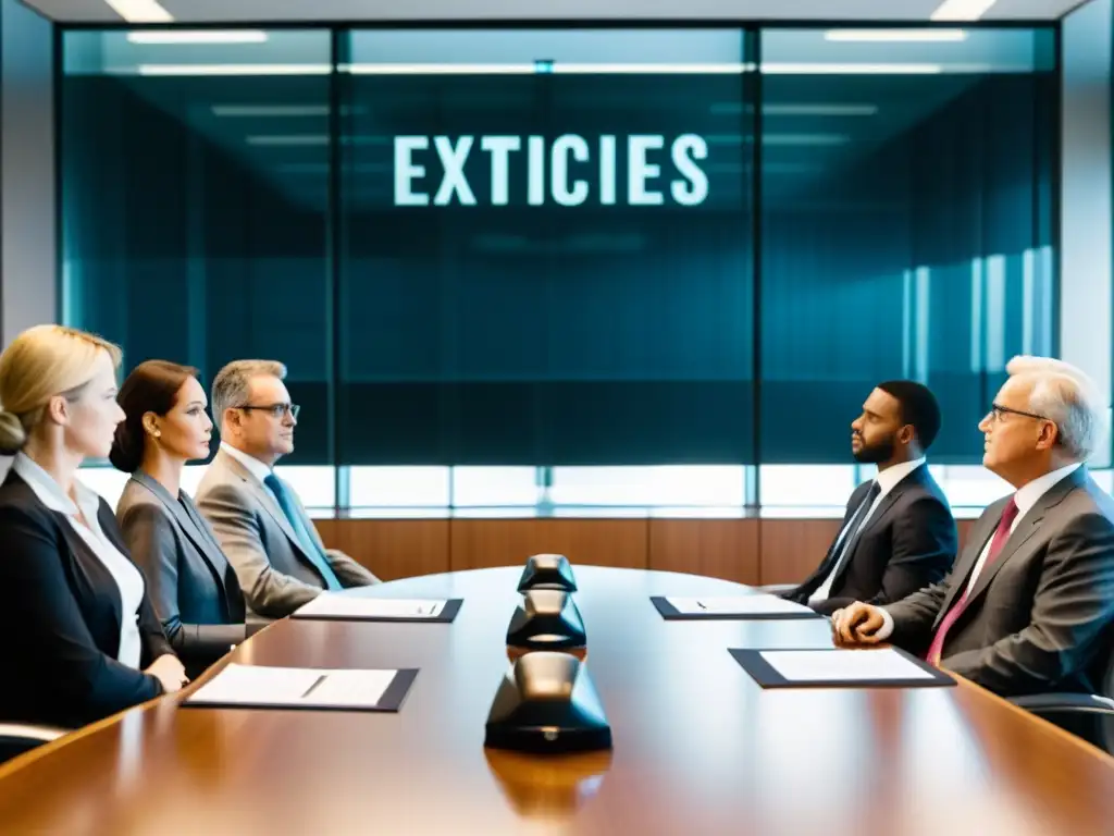 Imagen documental de ética corporativa efectiva: contraste entre sala de juntas bulliciosa y empleado solo en dilema ético