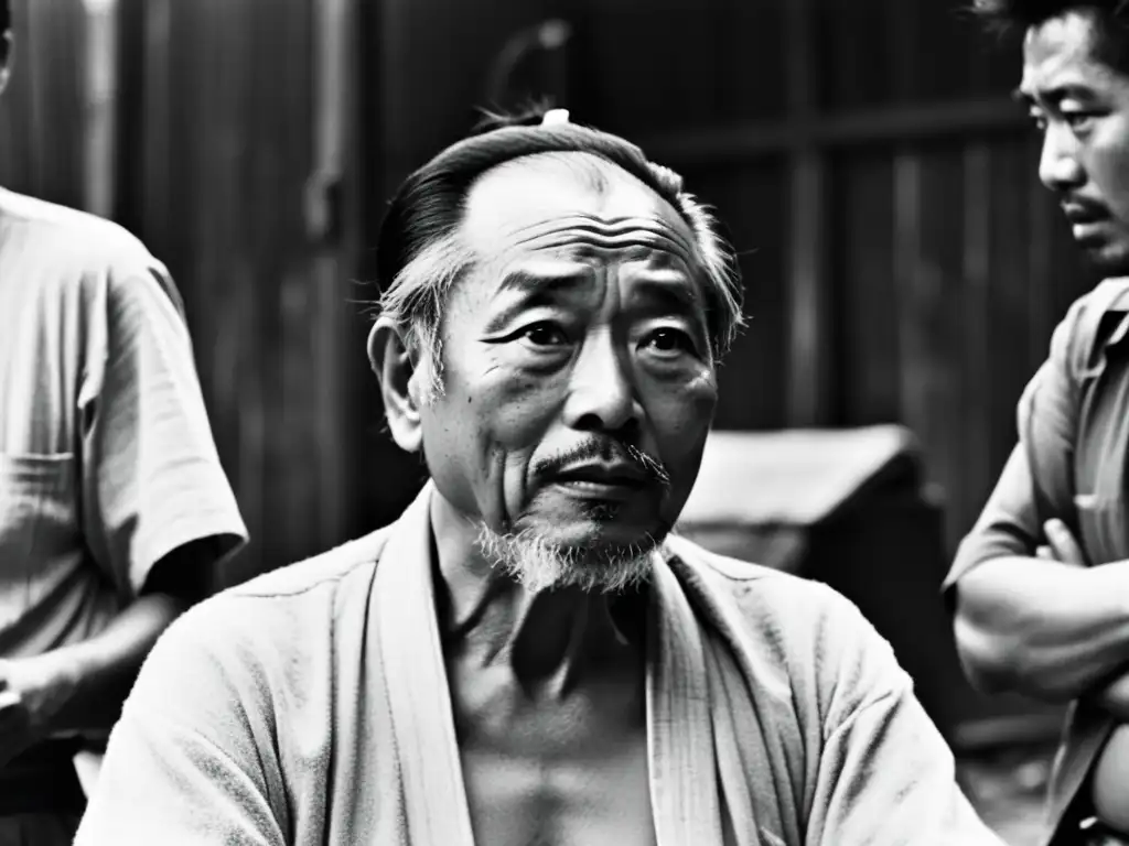 Imagen documental de Akira Kurosawa dirigiendo 'Rashomon', mostrando la intensidad y subjetividad en la percepción de la verdad en el set