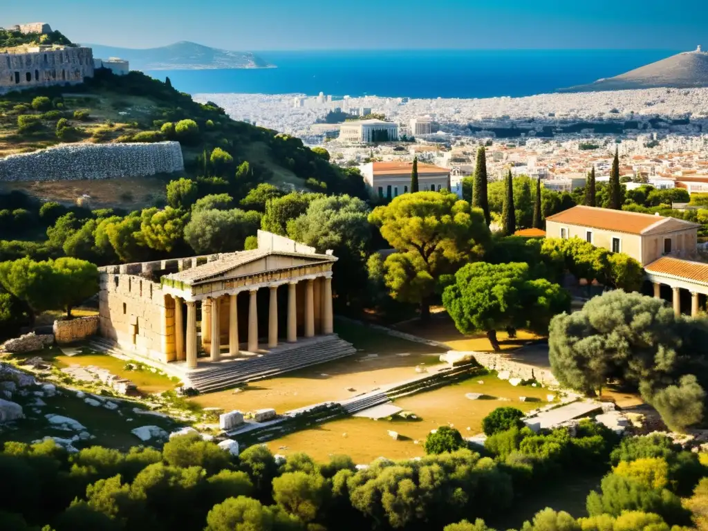 Una imagen documental de alta resolución de las ruinas del antiguo Liceo en Atenas, donde se encuentra la escuela de Aristóteles