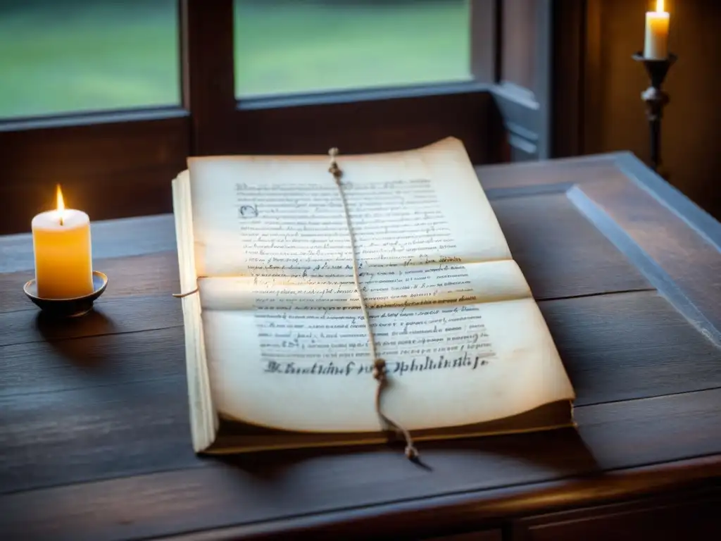 Una imagen evocadora de la antigua 'Consolación de la Filosofía' de Boecio, con detalles caligráficos y un ambiente de estudio iluminado con suavidad