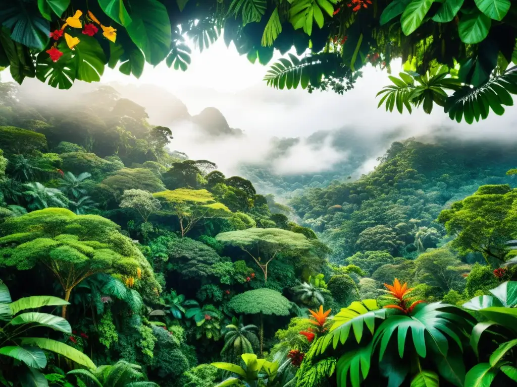 Imagen de la exuberante biodiversidad de la ecología profunda y biodiversidad global en un vibrante bosque tropical