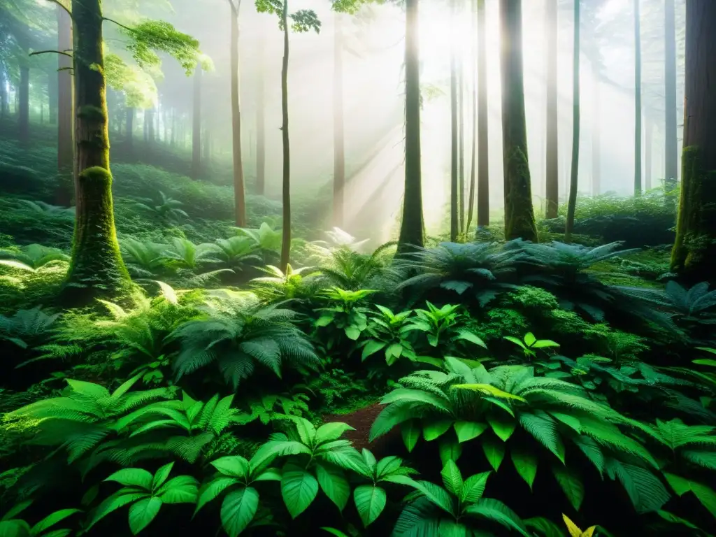 Imagen de un exuberante bosque con diversidad de vida, implementando ecología profunda en educación