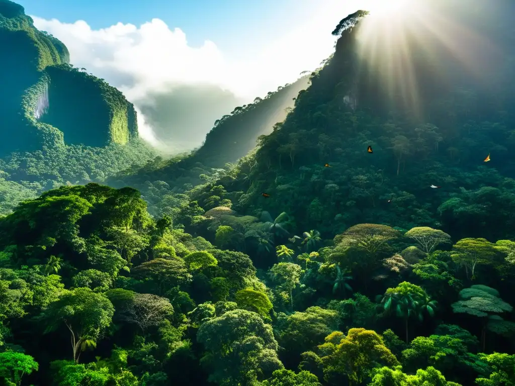 Imagen de exuberante selva amazónica, con diversidad de vida animal y vegetal