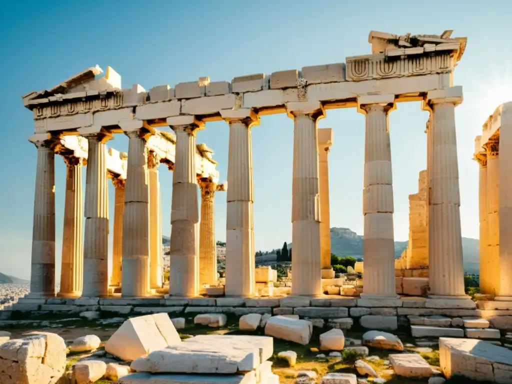 Imagen impactante de las antiguas ruinas de la Acrópolis en Atenas, Grecia, con el majestuoso Partenón y otras estructuras icónicas