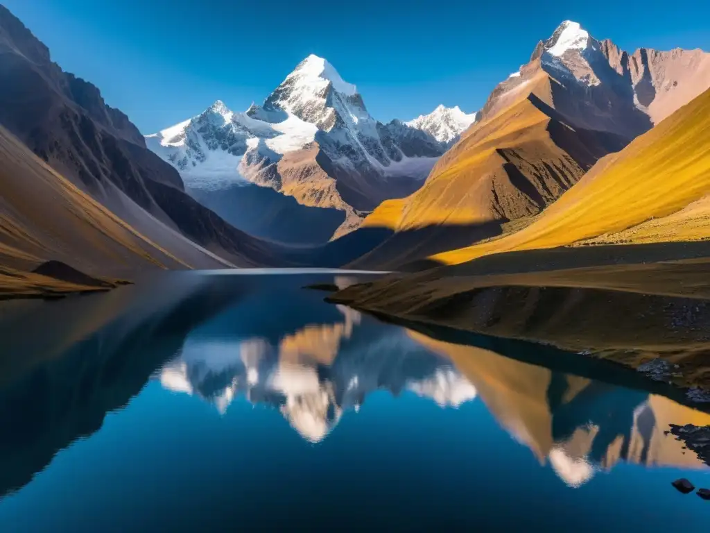 Imagen impactante de los Andes al atardecer, reflejando la dualidad y armonía de la filosofía andina