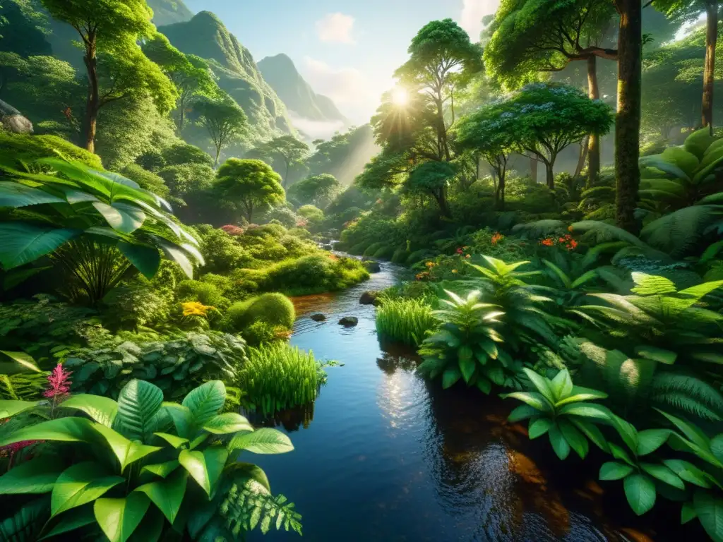 Imagen impactante de un bosque exuberante y virgen, con diversidad de vida vegetal y animal